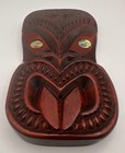 Vintage Maori Tiki Wall Mask Carved Wood Paua Shell Eyes Rotorua New Zealand