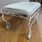 Hollywood Regency White Scroll Iron Vanity Stool Footstool Bench