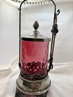 Antique Victorian Cranberry Coindot Pickle Castor