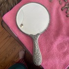 Vintage Antique Victorian Angels Porcelain Brass Handle Vanity Mirror