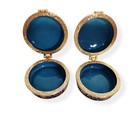 Set Of Two Vintage Cloisonne Enamel Butterfly Hinged Trinket Boxes Blue Pill Box