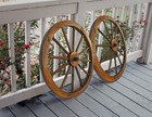 24 In Steel-rimmed Wooden Wagon Wheels - Decorative Wall Decor  Set Of Two