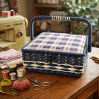 Vintage Singer Sewing Basket Blue Woven Japan Sewing Box Storage Case
