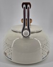 Vtg Tienshan Country Bear Theodore Tea Kettle W  Handle Ivory Blue Farmhouse 90s