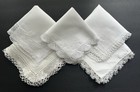 A  Vintage Lot 5 White Linen Hankies Madeira Embroidery Wedding Bride Flowers