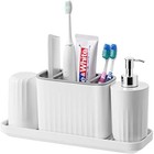  Toothbrush Holder  Plastic Bathroom Organizer Countertop  Bathroom White