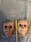 2 Carved Wood Theatre Decorative Wall Masks  Brown  Lot Of 2  7 X 5 In