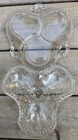 Vintage Clear Etched Glass 3 Compartment Condiment Dish With Cover 