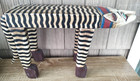 Vintage Striped Cat Wood Carved Plant Stand Painted Folk Art 22  Bench Table