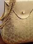 Vintage Rosenfeld Made In Italy Gold Metal Floral Daisy Quilted Hard Case Purse