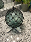 Nautical Japanese 7    Green Glass Fishing Float Buoy Orb Original Rope Net-nice