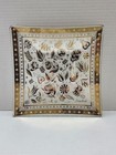 Vintage Georges Briard Mid-century Modern Square Glass Dish     Gold Floral Design