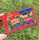 Old Stauffer s Holiday Train Animal Crackers Christmas Box W unused Handle