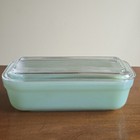 Vintage Green Jadeite Glass Fire King Oven Ware Refrigerator Dish With Lid 8 5 