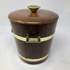Mid Century 1967 Vermillion Walnut Wood Wooden Ice Bucket Lid Gold Trim Handles