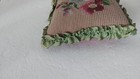 Vtg Needlepoint Wool Pin Cushion Needle Holder Mini Pillow Handmade Raffled Trim