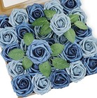 50pcs Artificial Roses Flower   real Touch Artificial Foam Roses W stem Diy Blue