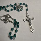 Vtg Crucifix Faceted Emerald Beads Silver 24    Rosary Italy