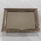 Vintage Vanity Dresser Mirror Tray Ornate Gold Brass Hollywood Regency 12x8   