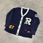 Polo Ralph Lauren Navy  Varsity Cardigan Letterman R Wing 67 Size Medium M 8-10