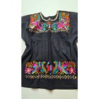 Women s Mexican Huipil Black Embroidered Floral Bird Top Size M Fiestas Patrias
