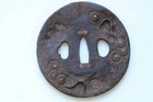 Tsuba Lotus Inlay Iron Ground Antique Sword Guard Showa Era Piece