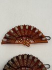 Pair Vintage Red Fan Barrettes White Tulips   Gold Highlights 1950s Hair Jewelry