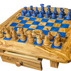 Handcrafted 14-inch Olive Wood   Blue Epoxy Resin Chess Set