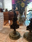 Pair Of Antique Baroque Ornate Brass Candlestick Holders 10   5   tall Set Of 2