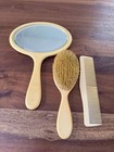 Vintage Art Deco Celluloid Vanity Set Mirror Bevel Hair Brush Comb Ivory