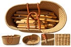 Design Dua Woven Moses Basket W  Leather Handles   Wooden Stand  Beige