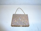 Vintage Brass Purse Rhinestone Evening Compact Mirror Powder Lipstick