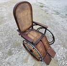 Antique Metal Solid Wood Brown Museum Cane Wicker Wheelchair Display 47    H