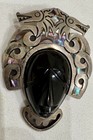 Taxco Signed 925 Sterling Silver Black Onyx   Abalone Inlay Brooch Pin