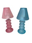 2 Vintage Frosted Satin Blue Glass Fairy Lamp   Frosted Pink Glass Oil Or Votive
