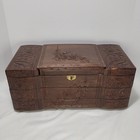 Beautiful Antique Hand Carved Wood Chinese Jewelry Box - Large 17 x8 x8    read 