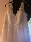 White Tulle V-neck Sleeveless Lace Beaded Ball Gown Wedding Dress 26