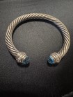 David Yurman 7mm Blue Topaz   Diamond Cable Cuff Bracelet