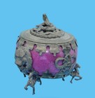 Old Chinese Enamel Jade Censer Incense Burner W  Dragon Snake Lion Horse Decor