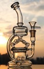 Multiple Pipelines Bong Filter Horns Recycler Hookah Glass Water Pipe 14mm 1pcs
