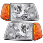 Headlights For 2001-2011 Ford Ranger Xl Xlt Chrome Housing Amber Corner Headlamp