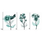 3 Piece Flower Canvas Wall Art Teal Floral Painting Art Prints Small Green