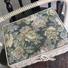 Vintage Wicker Sewing Basket Azar Woven Tapestry Rose Floral With Handle 11x7x5