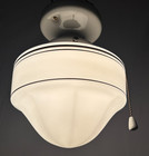 Vtg Porcelain Light Fixture Ceramic Ceiling Art Glass Shade Stripe Usa  l99