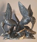 Vintage Triple Hummingbird Figurine 3  Pewter   s   Rose  P Mark-rare 2-tone Gold