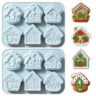 Christmas Gingerbread House Silicone Molds  Set Of 2  6-cavity - 3d Blue-r0323
