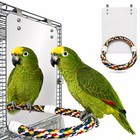 Large Stainless Steel Bird Mirror With Rope Perch - Parrot   Cockatiel Cage Toy