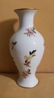 Hollohaza Hungary 12  White Porcelain Vase Handpainted Green Pink Gold Flowers