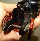 Toy Cast Iron Open Air Touring Car With Driver  Passengers And Red Spoked Wheels