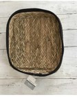 Farmhouse Woven Shallow Basket By True Living Black Cloth Trim 12   x10   x2    Nwt